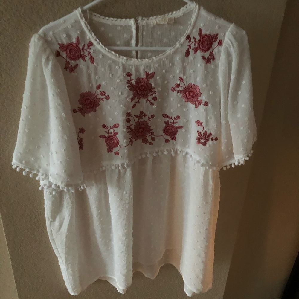 Sheer White Embroidered Top